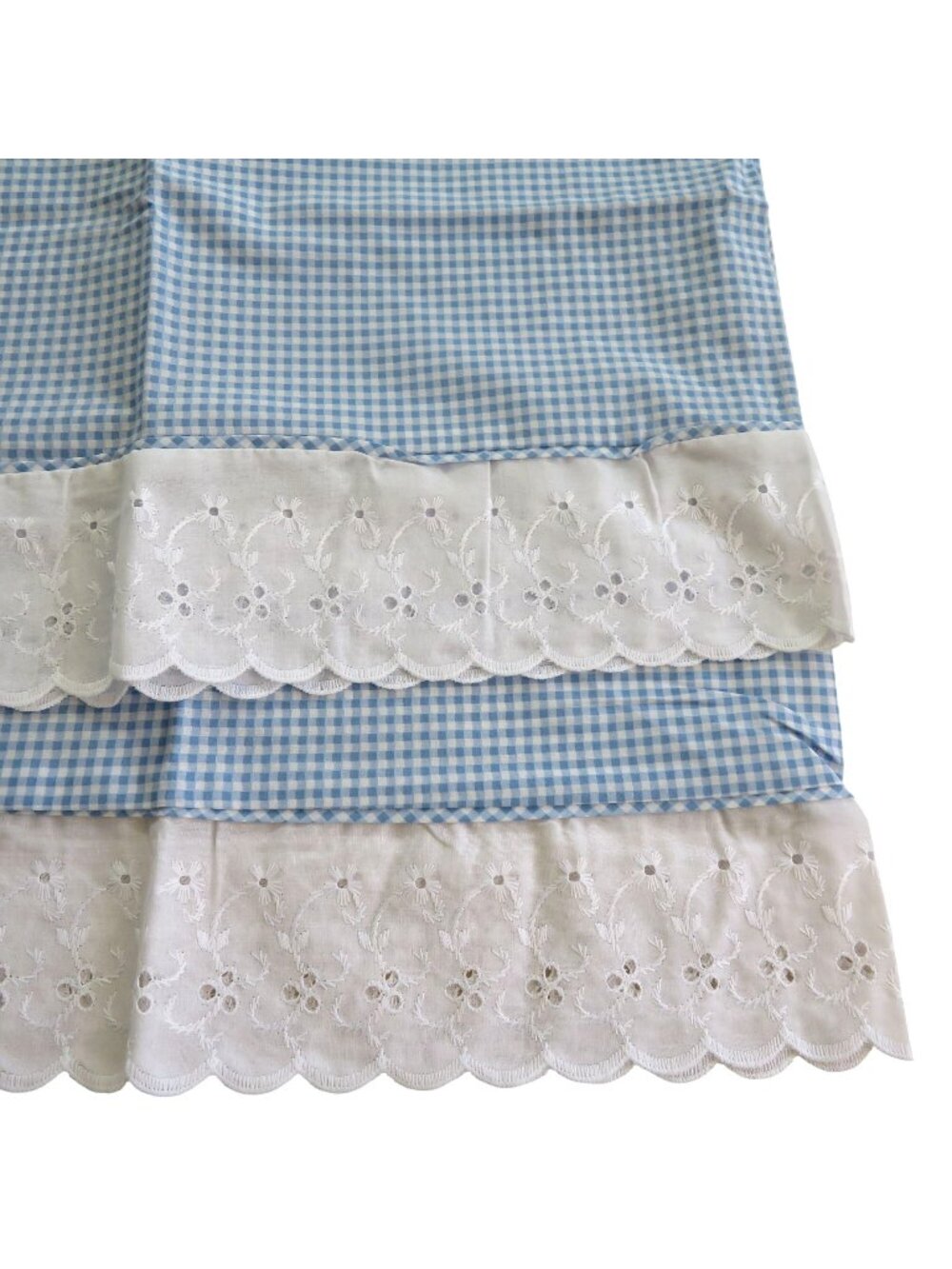 Vintage Blue White Gingham Pillowcases Eyelet Lace Trim Cotton Standard USA Made